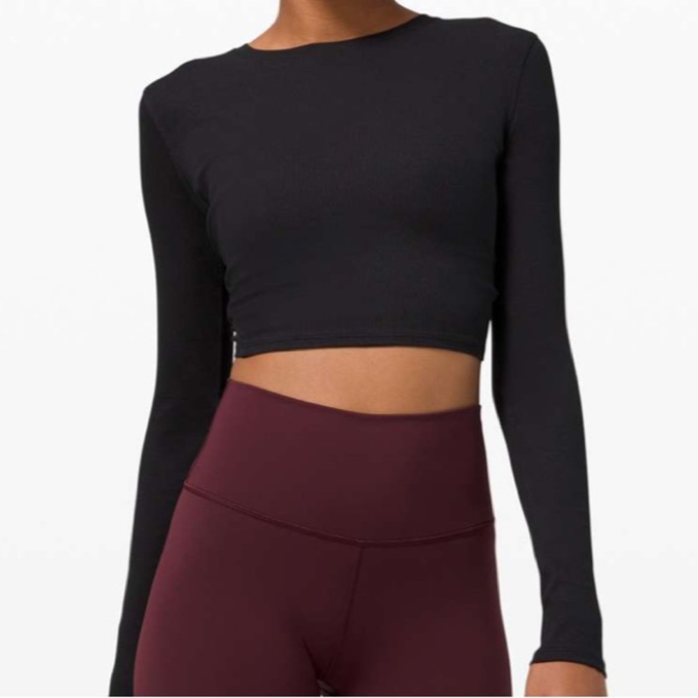 Lululemon NWT la open back tie Crop Black Long Sleeve size 8